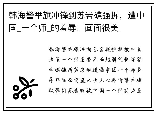 韩海警举旗冲锋到苏岩礁强拆，遭中国_一个师_的羞辱，画面很美