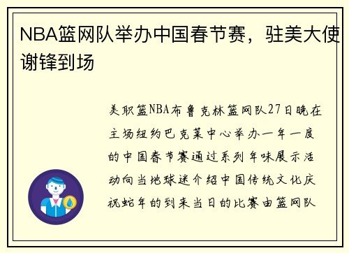 NBA篮网队举办中国春节赛，驻美大使谢锋到场